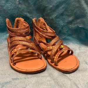 Brown and gold sparkle sandals